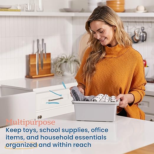 ECR4Kids Scoop Front Storage Bins, Multipurpose Organization, Light Grey, 10-Piece