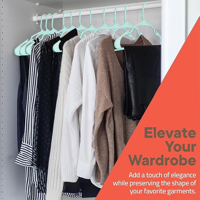 Plastic Clothes Hangers – Heavy Duty Hanger Set, for Organizing Clothes, Dresses, and Coat, Holds Up to 5 lbs, Space-Saving Hangers with Non-Slip Shoulder Grooves, Pack of 120, Aqua