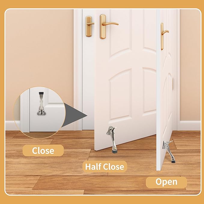 Kickdown Door Stopper, 6 Pack Heavy Duty 4 Inches Door Stoppers for Bottom of Door, One Touch Door Holder with Durable Lever, Anti-Slip Rubber, and Adjustable Height, Suitable for All Floor Types