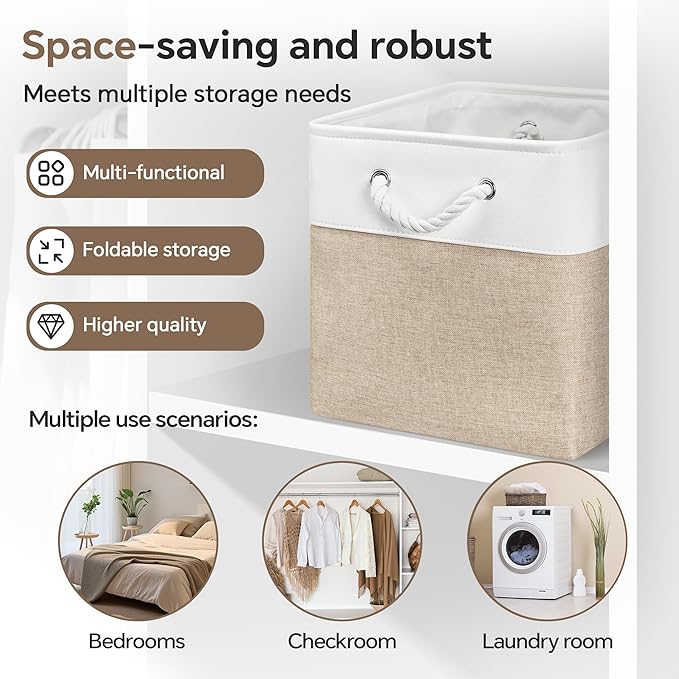 13x13 Inch Cube Storage Bins with Reinforced Bottom Cardboard, 6 Pack Large Foldable Fabric Storage Cubes with Handles for Shelf, Closet, Laundry Organization (White&Khaki)