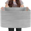 Extra Large Rectangle Storage Basket, 23.6" x 17" x 12" Gray Blanket Storage for Living Room, Large Soft Woven Cotton Rope Bin for Organizing, Kids Dog Wicker Toy Box Organizer