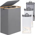 efluky Laundry Hamper with Lid, Trio Laundry Hamper with 3 Removable Bags, 3 Section Laundry Basket with Bamboo Handles for Bathroom, Bedroom & Laundry Room, 160L Silver Grey