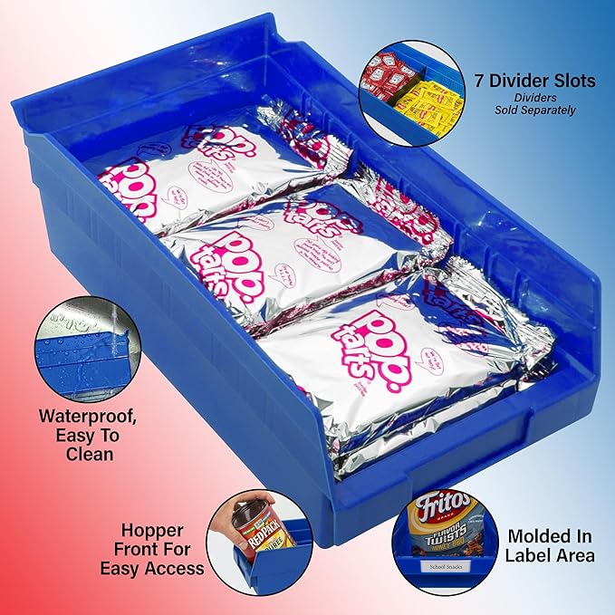 Akro-Mils 30130 Plastic Shelf Bins, Heavy Duty Storage Bins for Garage, Closet, and Drawer Organization, 12-Inch x 6-1/2-Inch x 4-Inch, Blue, 12-Pack