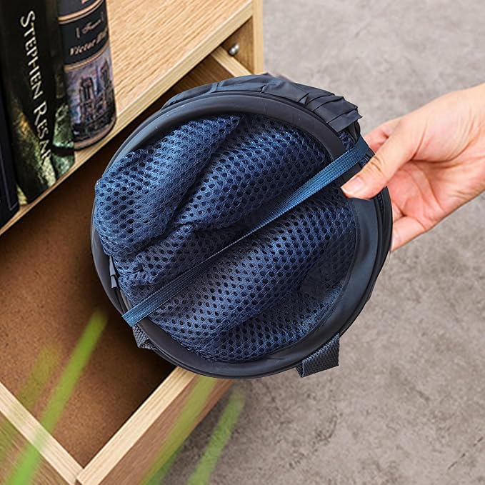 The upgraded pop-up laundry basket features a breathable side pocket mesh design, making it ideal for rooms, apartments, dormitories, travel, business trips, and children's storage (1, Dark blue)
