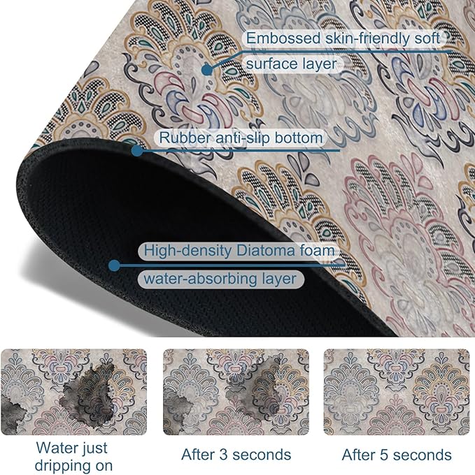 Grey Ceramic Printing Sink Faucet Absorbing Mat Ceramic Texture Super Absorbent Fast Drying Mat Sink Gadgets Behind Faucet Sinkmat for Kitchen Bathroom, 23.5"x5.5"