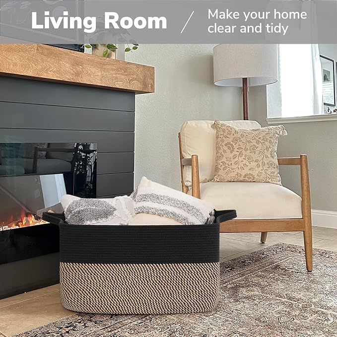 Goodpick Large Blanket Basket, 22" x 17" x 12" Wicker Storage Baskets for Organizing, Rectangle Nursery Basket for Toys Storage, Dirty Clothes Baskets for Living Room, Bedroom