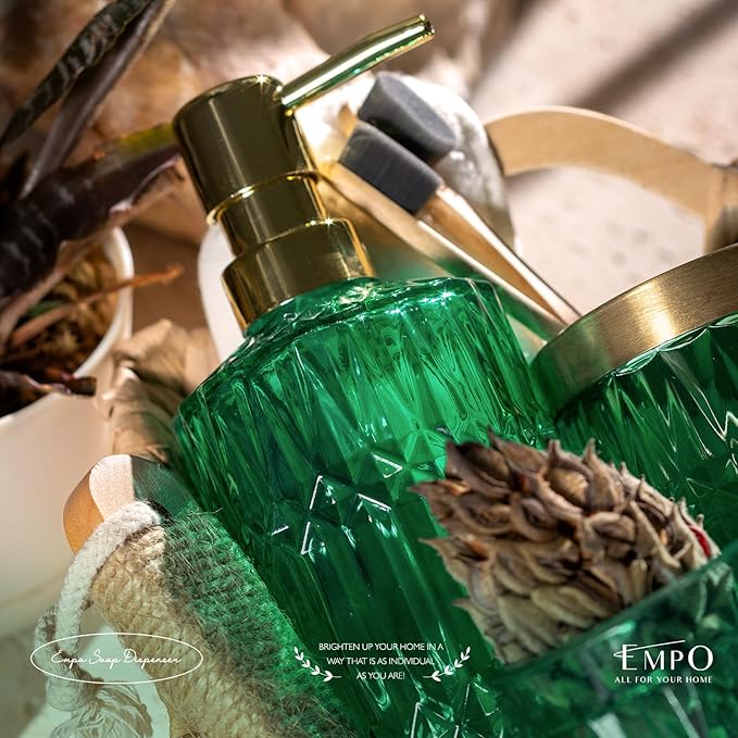 EMPO Clear Glass Soap Dispenser with ABS Plastic Pump, Crystal Lotion Dispensers for Kitchen Sink, Bathroom (Vintage Jade)