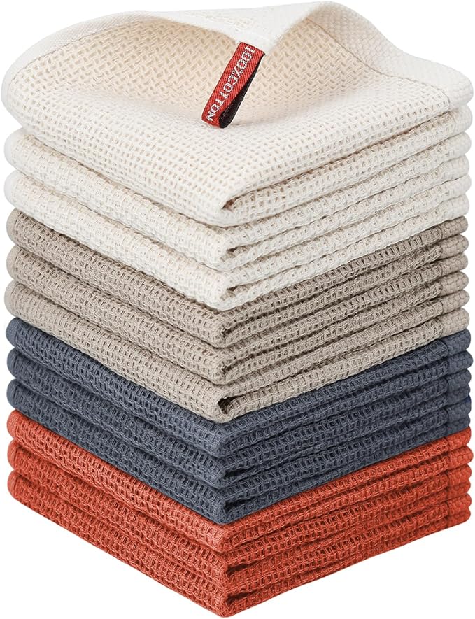 Nialnant 12 Pack Dish Towels,100% Cotton Kitchen Towels,Soft and Absorbent Kitchen Dish Rags, Dish Towels for Washing Dishes-12x12 Inch