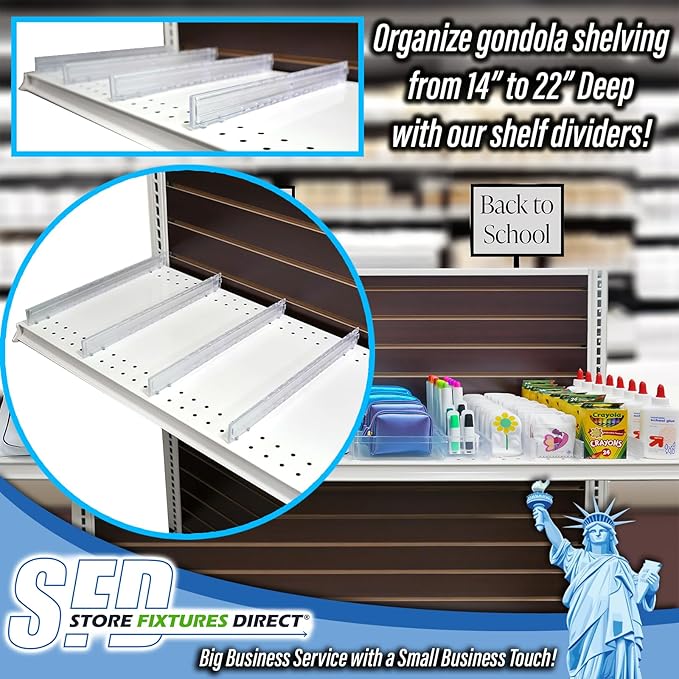 STORE FIXTURES DIRECT Adjustable Gondola Shelf Dividers - Retracting Item Organizer for Shelves 14" to 22" D - 50 Pack