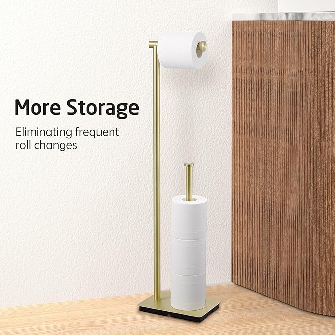 KES Free Standing Bathroom Toilet Paper Roll Holder, Toilet Paper Holder Stand with Weighted Base SUS304 Stainless Steel Brushed Gold, BPH286S1B-BZ