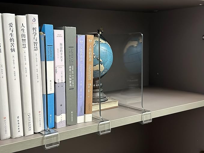 LikeU Acrylic Shelf Divider,Wood Shelf Dividers,Clear Closet Shelf Separators Clothing Organizer Perfect for Bedroom Shelving Organization and Kitchen Cabinet Shelf Storage,2 PCS