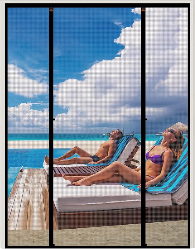 WochiTV Sliding Screen Door Fits Door Size 64 x 82, Magnetic Screen Door Screen Size 66" x 84", Double Opening Mesh Net Curtain with Magnet Hands Free Great for French Door Pet Kid