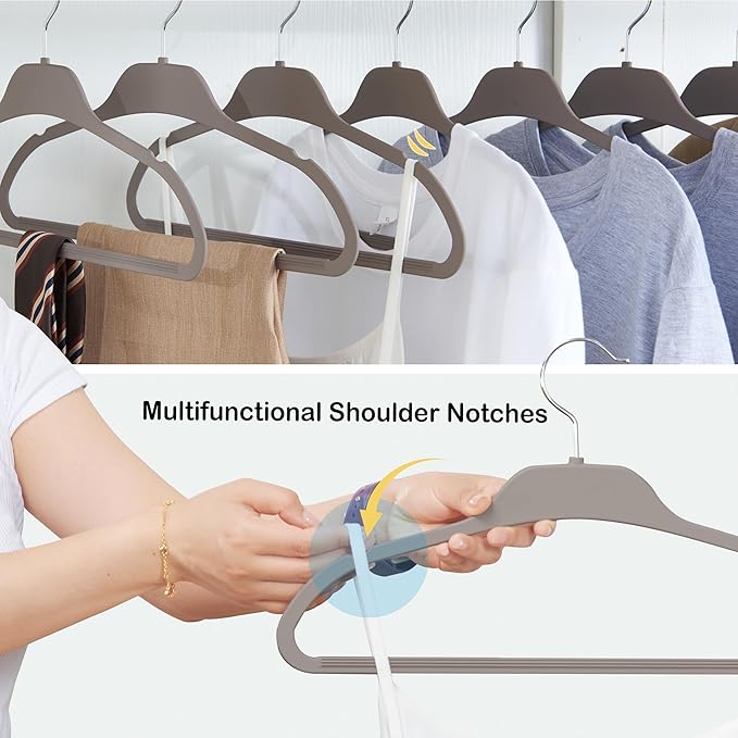 ELONG HOME Plastic Hangers for Clothes, Upgraded Rubber Non Slip Clothes Hangers, Non Velvet Durable Clothing Hangers, 15.7 Inches for Adults Clothes, Gray, 20 Pack