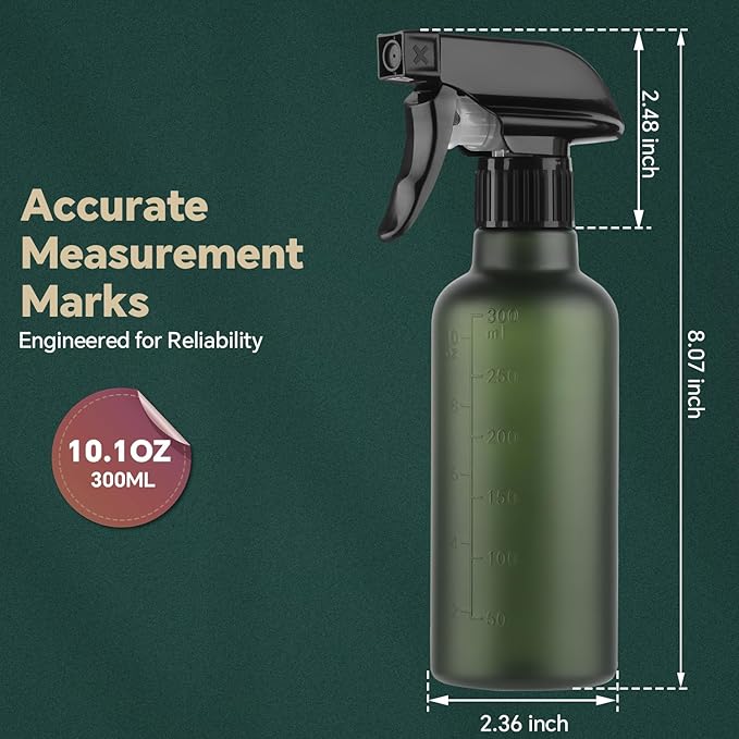 Leakproof Spray Bottles (2 Pack 10 oz), Adjustable Fine Mist & Jet Stream Nozzle, Premium BPA-Free Frosted Plastic Multi-Purpose for Hair, Plants, Cleaning (2 PACK CLEAR)