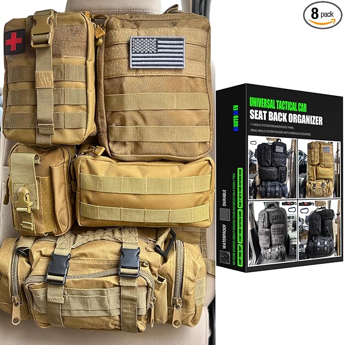 7 PACK Tactical Seat back organizer Truck organizer With 6 Detachable Pouches Universal For Car Truck Ford Jeep Military-Grade Heavier Panels With Multi-functional Packs (khaki)