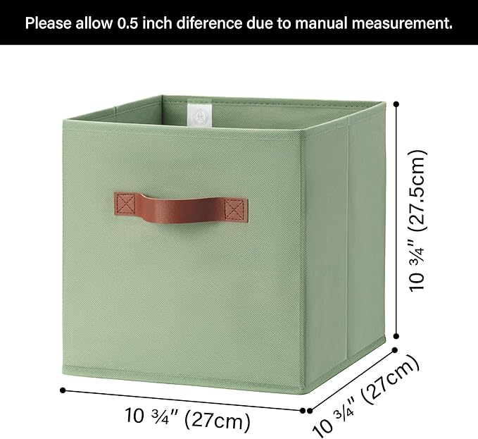 GRANNY SAYS 11 Inch Cube Storage Bins, Collapsible Fabric Storage Cubes with Handle, Closet Baskets for Organization, Storage Cubes for Shelves, Closet, Green, 6-Pack