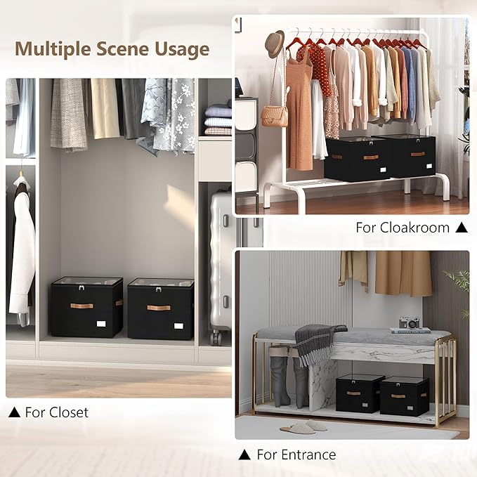 Shoe Organizer for Closet,2 Pack Shoe Storage Bins Foldable Shoe Storage Box Containers with Clear Cover and Sturdy Handles,Shoe Rack for Closet Storage for Sneakers Heels Slippers (Black)