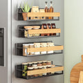 SONGMICS Magnetic Spice Rack for Refrigerator, 4 Pack, 2 Large and 2 Small Kitchen Magnetic Shelves for Washing Machine, Spice Organizers, No Drilling Needed, Ink Black and Light Bamboo UKCS062BH01