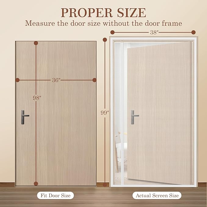 Yotache White Reversible Left Right Side Opening Tall Magnetic Screen Door Fits Door Size 36 x 98, Strengthened Polyester Mesh, Actual Screen Size 38" x 99"