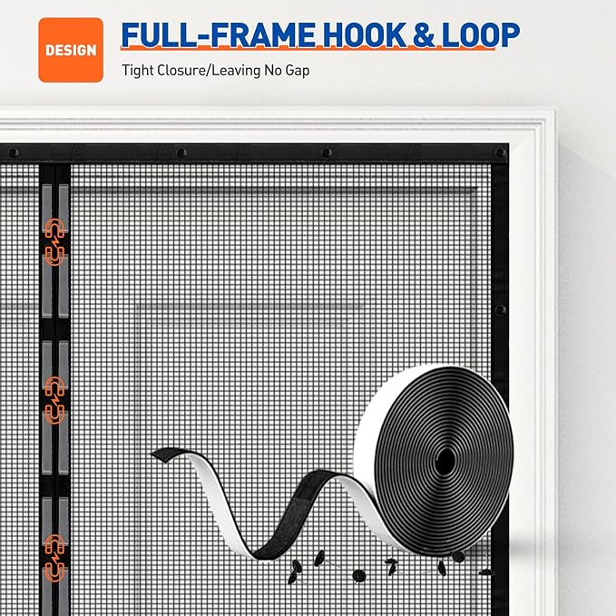 MAGZO Magnetic Screen Door Fit Door Size 48 x 83 Inch, Screen Size 50" x 84" Strong Magnet Mesh with Reinforced Hook & Loop for French, Sliding and Patio Entrances, Black