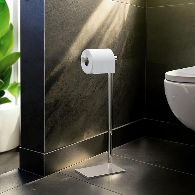 Gatco 1331SN Modern Rectangle Base Freestanding Toilet Paper Holder 22.25" Satin Nickel/Acrylic with Weighted Base