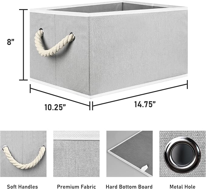 Closet Storage Bins, Linen Closet Organizers and Storage Basket for Shelves, Collapsible Shelf Baskets for Organizing Shelves, Bedroom Clothes Basket, Gray, 6 Pack