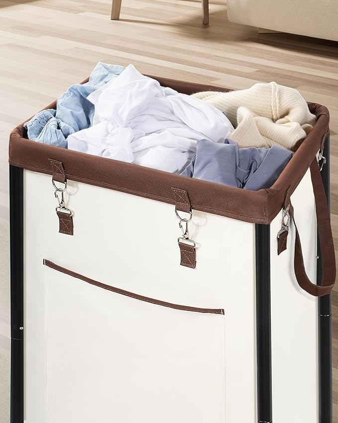 STORAGE MANIAC Large Laundry Basket with Wheels 160L Rolling Laundry Hamper Laundry Cart with Metal Frame and Removable Bag, Clothes Hamper for Bedroom, Bathroom, Dorm Room, Laundry Room, Beige