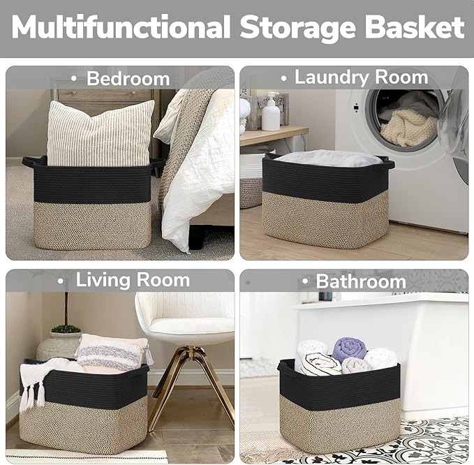 Goodpick Woven Baskets for Organizing, 18" x 14" x 12" Wicker Laundry Basket with Handles, Decorative Toy Baskets Storage Kids, Blanket Basket for Living Room, Bedroom