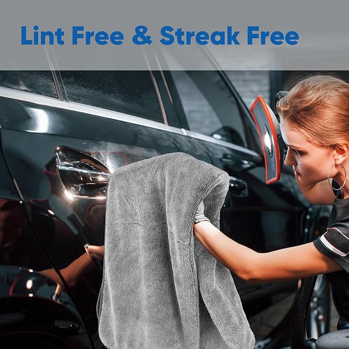 HOMEXCEL Professional Car Drying Towel (36"x 24") with Twisted-Loop Technology, 1200GSM for a Streak-Free Finish – Microfiber Towels for Cars, Trucks, SUVs, RVs and Motorcycles, Grey