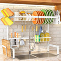 SNTD Over The Sink Dish Drying Rack - Adjustable Dish Rack for Kitchen Counter, Metal (White)