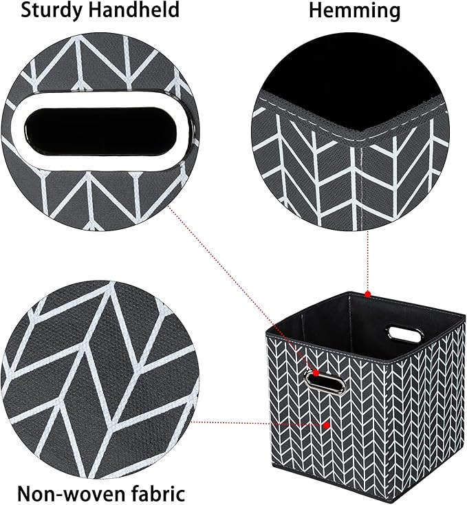 Black Foldable Storage Cubes Bins , Fabric Storage Box Cubes Organizer Baskets with Dual Handles for Home Organizer (Grey Wave)