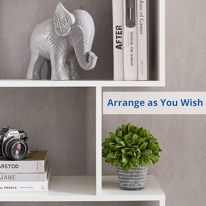 Cozy Castle Set of 2 Geometric Bookcase, S-Shaped Modern Bookshelf, Room Divider Bookshelf, 62" Tall Unique Abstract Bookcase with 5-Tier Display Shelf for Living Room Office, White