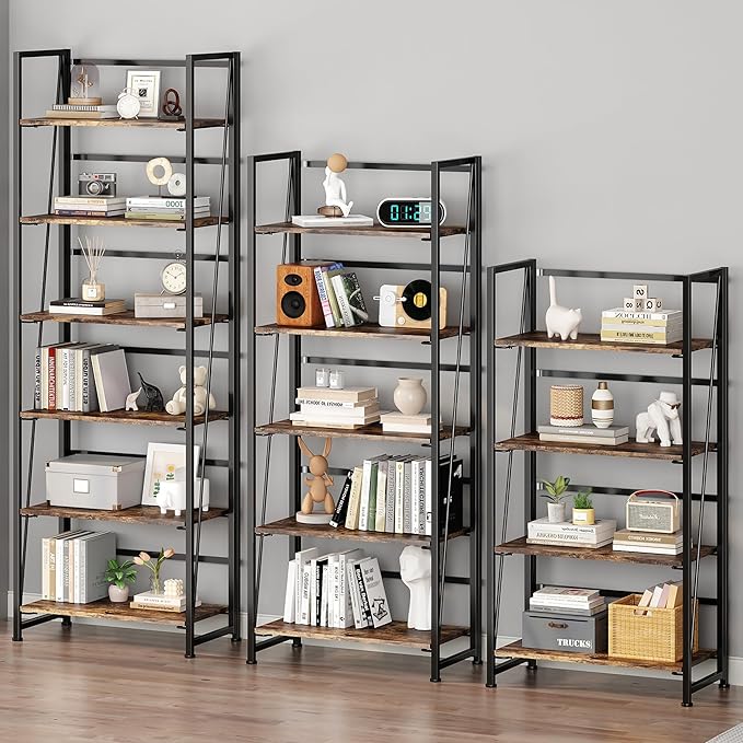BHG Vintage Multifunctional Folding Bookshelf, No-Assembly Plant Stand Storage Rack Shelves for Home Office