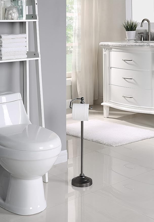 SunnyPoint Deluxe Free Standing Heavy Weighted Toilet Tissue Paper Roll Holder Stand (Black Nickel)