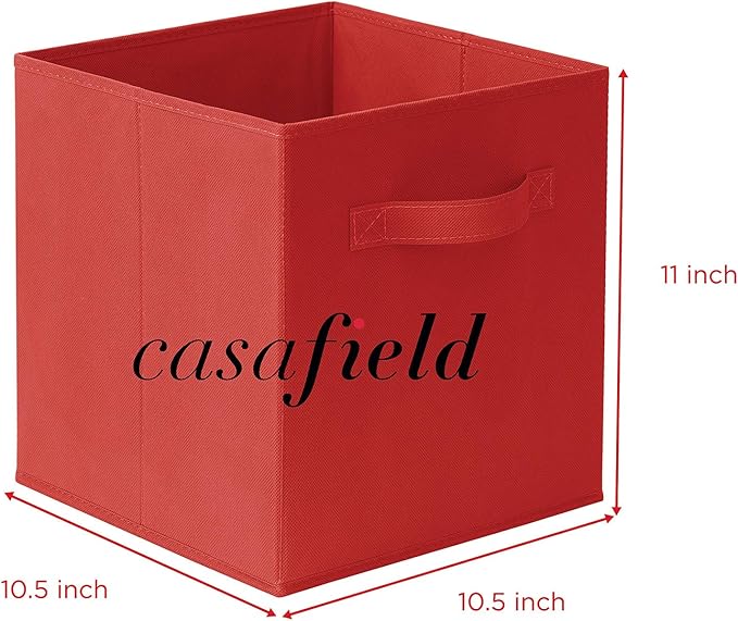 Casafield Set of 6 Collapsible Fabric Cube Storage Bins, Red - 11" Foldable Cloth Baskets for Shelves, Cubby Organizers & More