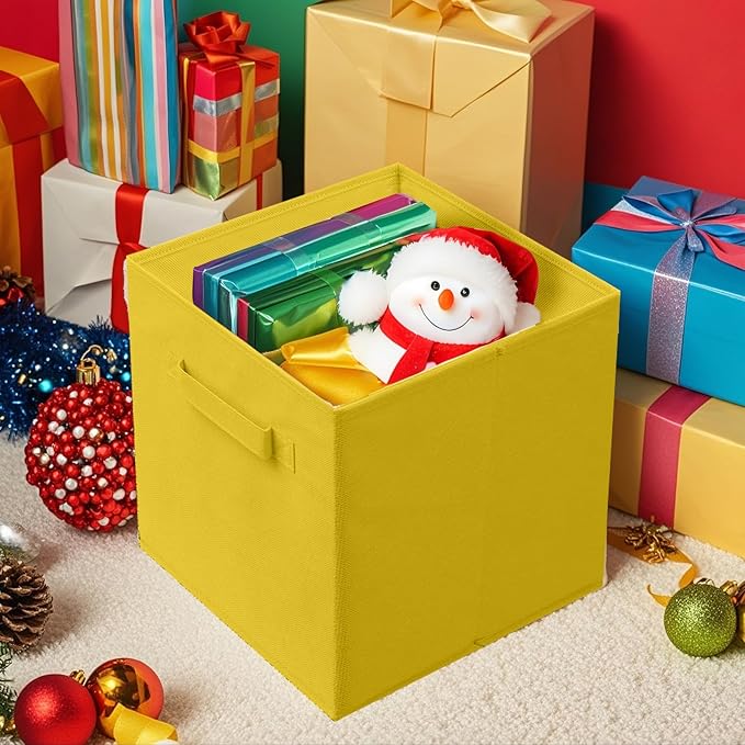ShellKingdom Storage Bins, Foldable Fabric Storage Cubes And Cloth Storage Organizer Drawer For Closet And Toys Storage, 13 X 13 X 13 INCH, 6 Pack (Yellow)