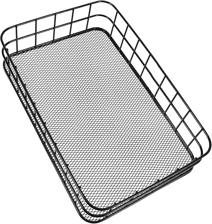 Black Metal Wire Cabinet Organizer Storage, Iron Grid Storage, Tray Net Basket Storage for Office, Home Decoration (Black)