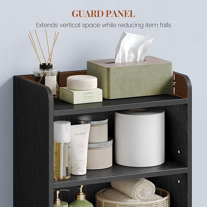 Small Bathroom Storage Cabinet, Bathroom Organizers and Storage with 2 Doors and Shelves, Floor Cabinet Freestanding with Adjustable Shelf for Small Spaces, Black 7.9" D x 14.6" W x 29.6" H