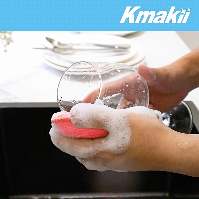 KMAKII Bamboo Kitchen Sponges Dish Sponge Super Absorbent Natural Dish Sponges, Red, Pack of 6