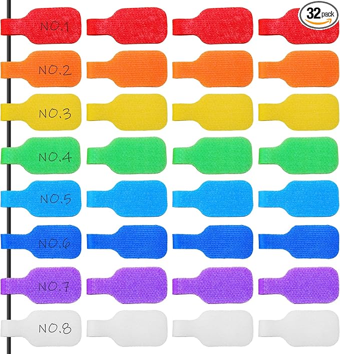32 Pcs Multi Color Durable Cable Lables with Writable Surface,Waterproof Wire Labels for Electronics Organization,Computer&Industrial Cable Management,1.7" x 0.78"Cord Tags(8 Colors)