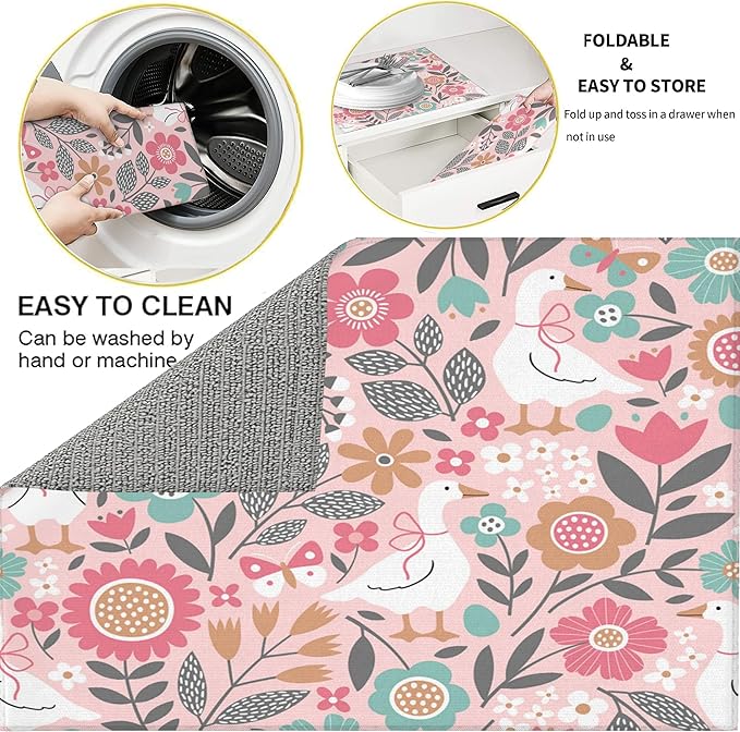 3Pcs Goose and Flower Dish Drying Mat & Kitchen Sink Splash Guard Faucet Mat For Kitchen Counter Absorbent Microfiber Dishes Pad Dish Drainer Rack Mats Fast Dry Kitchen Accessories