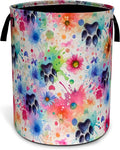 Colorful Dog Paw Prints Laundry Basket Oxford Cloth Pet Laundry Hamper With Handle Foldable Portable Clothes Storage Basket 18.9 X 16.5 Inch Storage Bag For Laundry Room/Bathroom/Bedroom/Dormitories