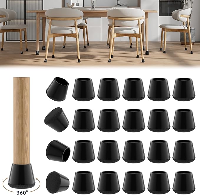 24PCS Upgraded Silicone Chair Leg Floor Protectors for Hardwood Floors, Furniture Sliders for Chair Legs, 360°Felt Pad Bottom Wrapped Thickening Furniture Pads Cap Covers to Scratch and Reduce Noise