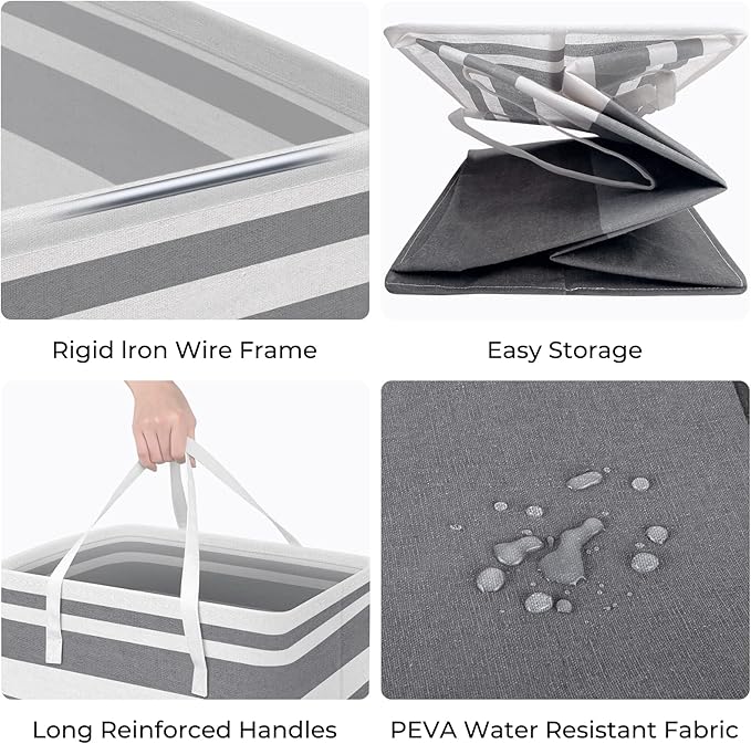 HomeHacks 4-Pack Large Laundry Basket, Waterproof, Freestanding Laundry Hamper, Collapsible Tall Clothes Hamper with Extended Handles for Clothes in the Dorm and Family-(Gradient Grey, 125L)