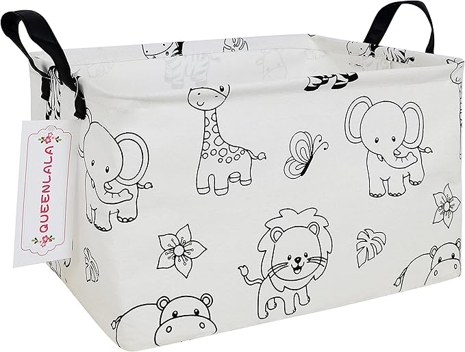 QUEENLALA Rectangular Laundry Hamper/Foldable Nursery Laundry Basket for Organizing/Storage Bin Baskets/Children Toy Office Bedroom/Toy Bin Closet Shelf Baskets（Rec-Zoo）