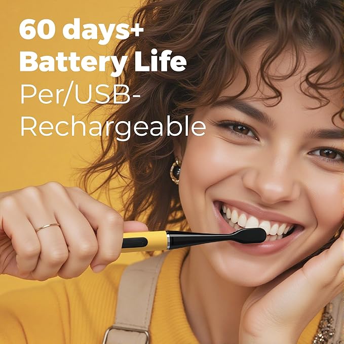 MIPOW Slim Pro i4 Electric Toothbrush Rechargeable Smart Ultra Sonic 3 Modes Magnetic Travel Case &Ceramic Dock, 60Day Long Battery Soft Bristles 2Heads IPX7 Waterproof,Color-(Yellow)