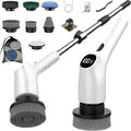 Electric Spin Scrubber, Shower Scrubber with Long Handle Adjustable LCD Display, 2 Speed Shower Cleaner, 7 Replaceable Brush Heads Bathroom Cleaning Brush, Bath Tub Power Scrubbers White G3