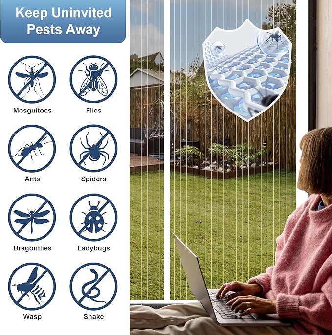 Magnetic Screen Door Mesh 74" x 82" - Fits 72" x 80" Door Size, Works for Patio, Sliding Door, Keeps Bug Mosquito Out, Fresh Air Flow, White