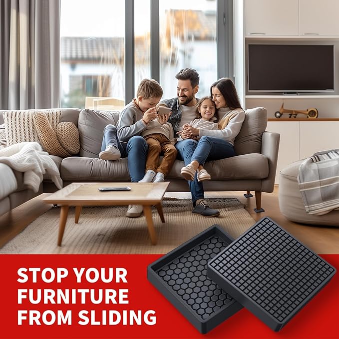 Ezprotekt Non Slip Furniture Pads, 4 Pcs 2.5" Rubber Caster Cups, Anti Skid Furniture Coasters for Hardwood Floors, No Slide Furniture Gripper, Floor Protector for Bed Couch Furniture Stoppers (Black)