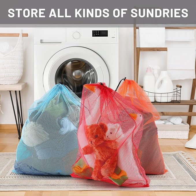 Berlune 18 Pcs 24" x 36" Large Mesh Laundry Bags Colorful Extra Large Laundry Bag Bulk with Drawstring Heavy Duty Mesh Machine Washable Drawstring Pouch
